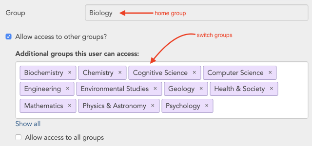 User settings, home group and switch groups